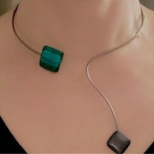 Contemporary Black  and Teal Necklace